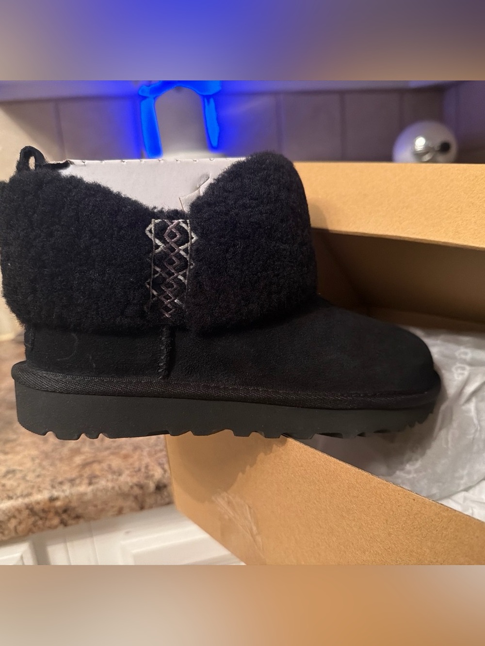 UGG Black Short Shearling Cuff Ankle Boot